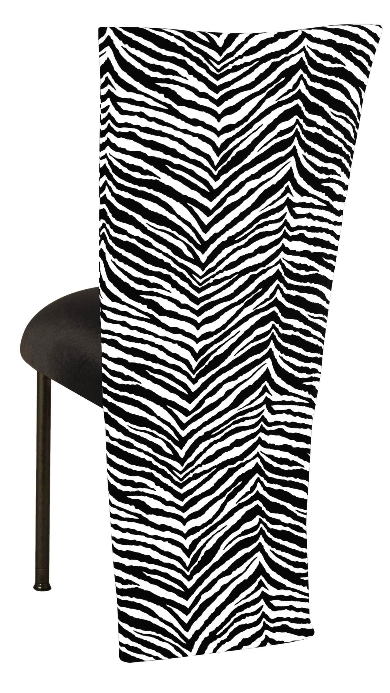 Black and White Zebra Jacket with Black Velvet Cushion on Brown Legs – Chameleon Chair Collection | Rental