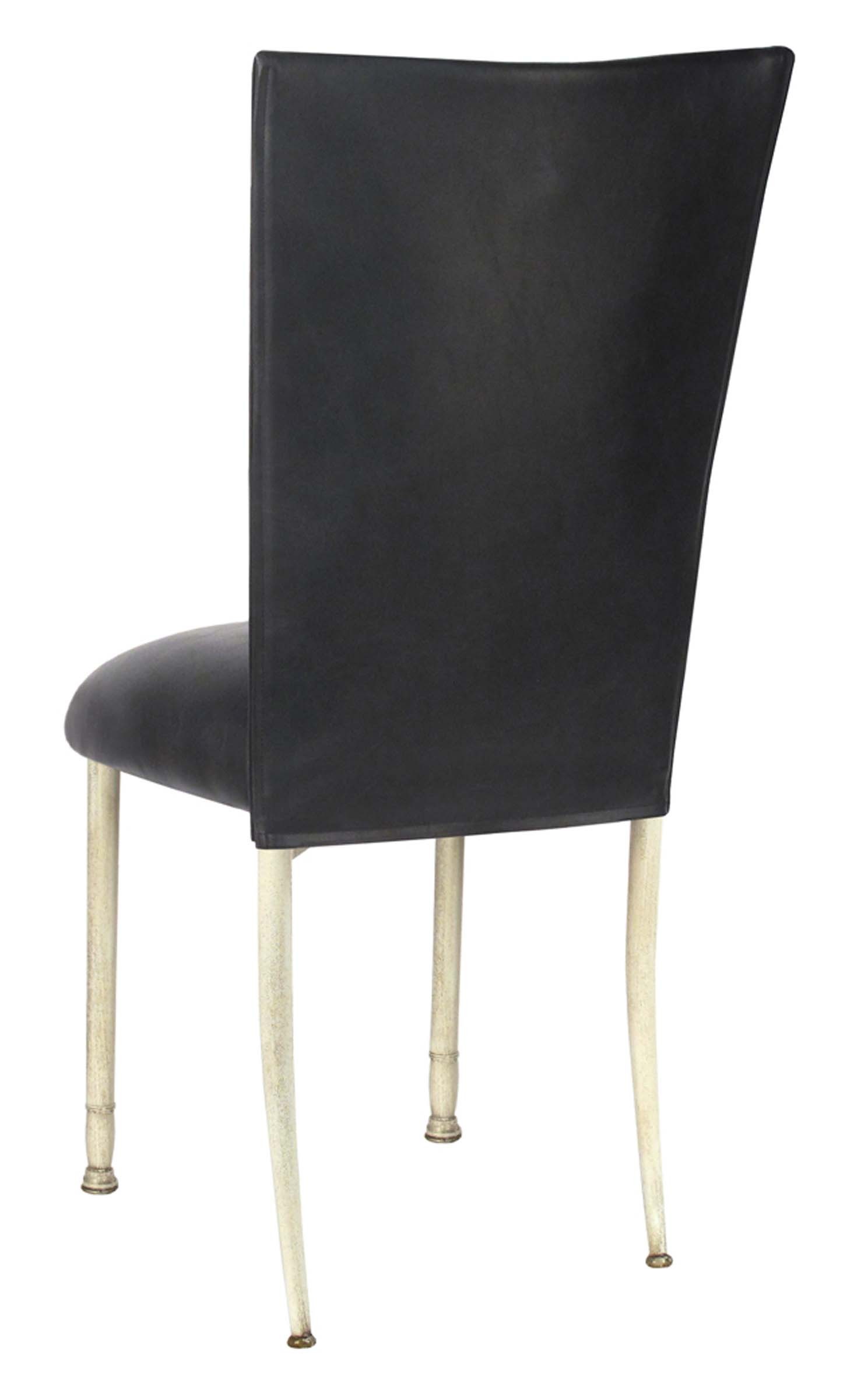 Black Leatherette Chair Cover and Cushion on Ivory Legs – Chameleon Chair Collection | Rental