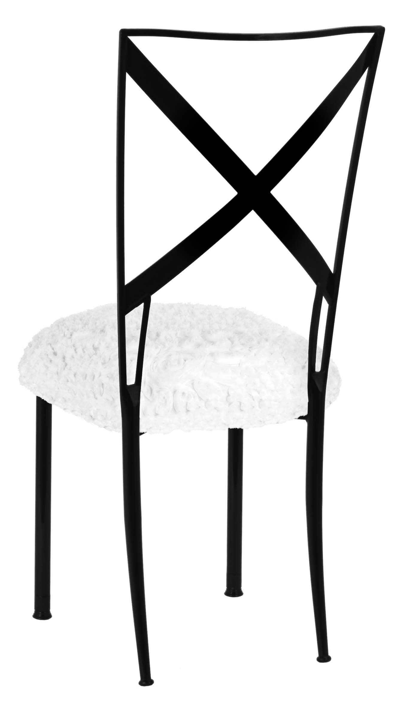 Blak. with White Wedding Lace over White Stretch Knit Cushion – Chameleon Chair Collection | Rental