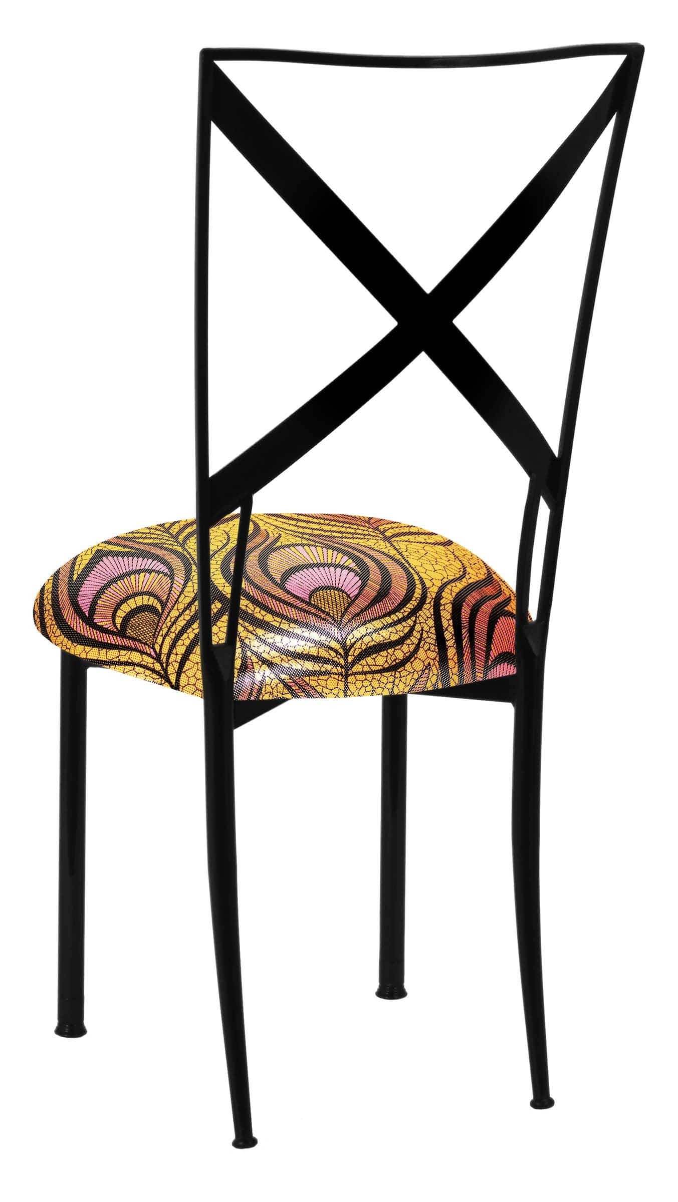 Blak. with Yellow & Pink Peacock Stretch Knit Cushion – Chameleon Chair Collection | Rental