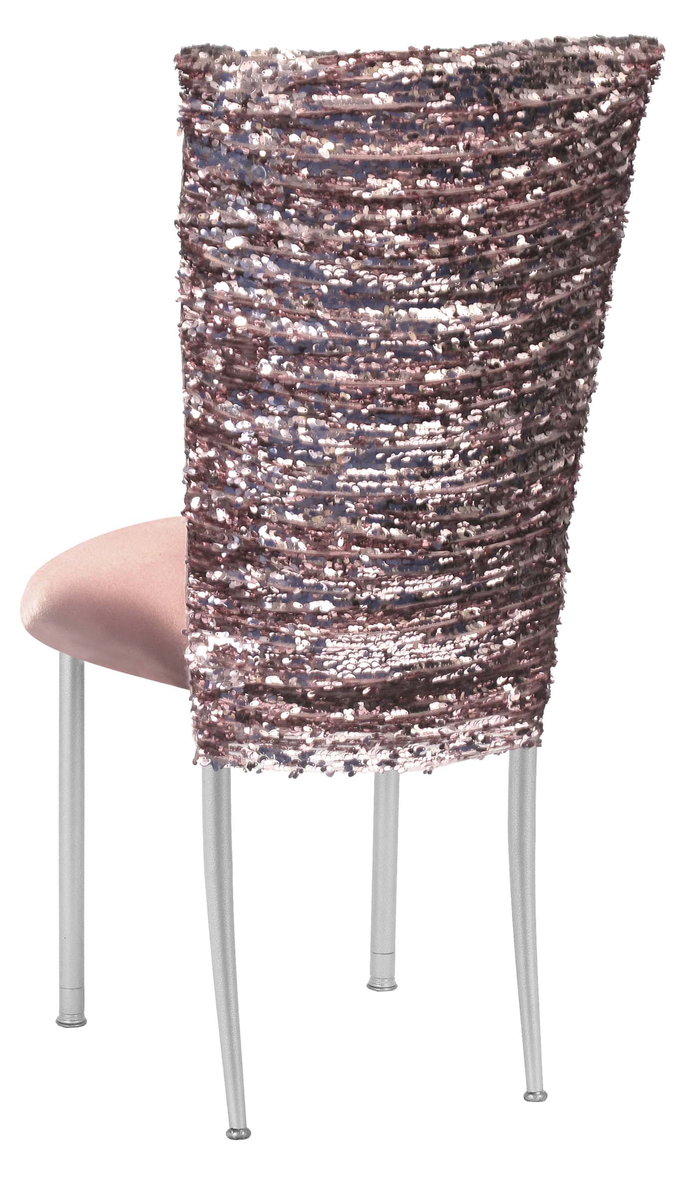 Blush Bedazzled Chair Cover and Blush Stretch Knit Cushion on Silver Legs – Chameleon Chair Collection | Rental