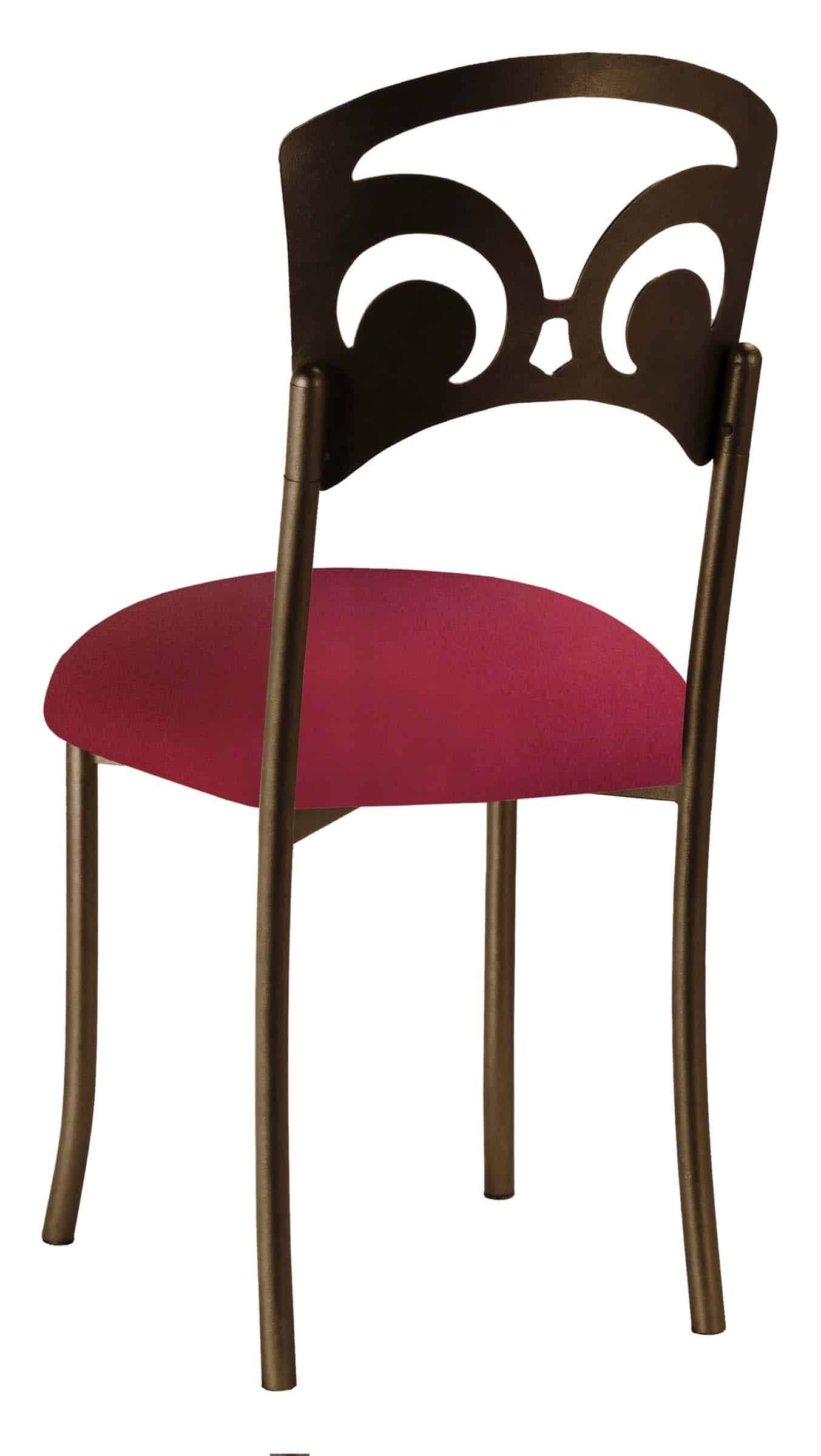 Bronze Fleur de Lis with Cranberry Stretch Knit Cushion – Chameleon Chair Collection | Rental