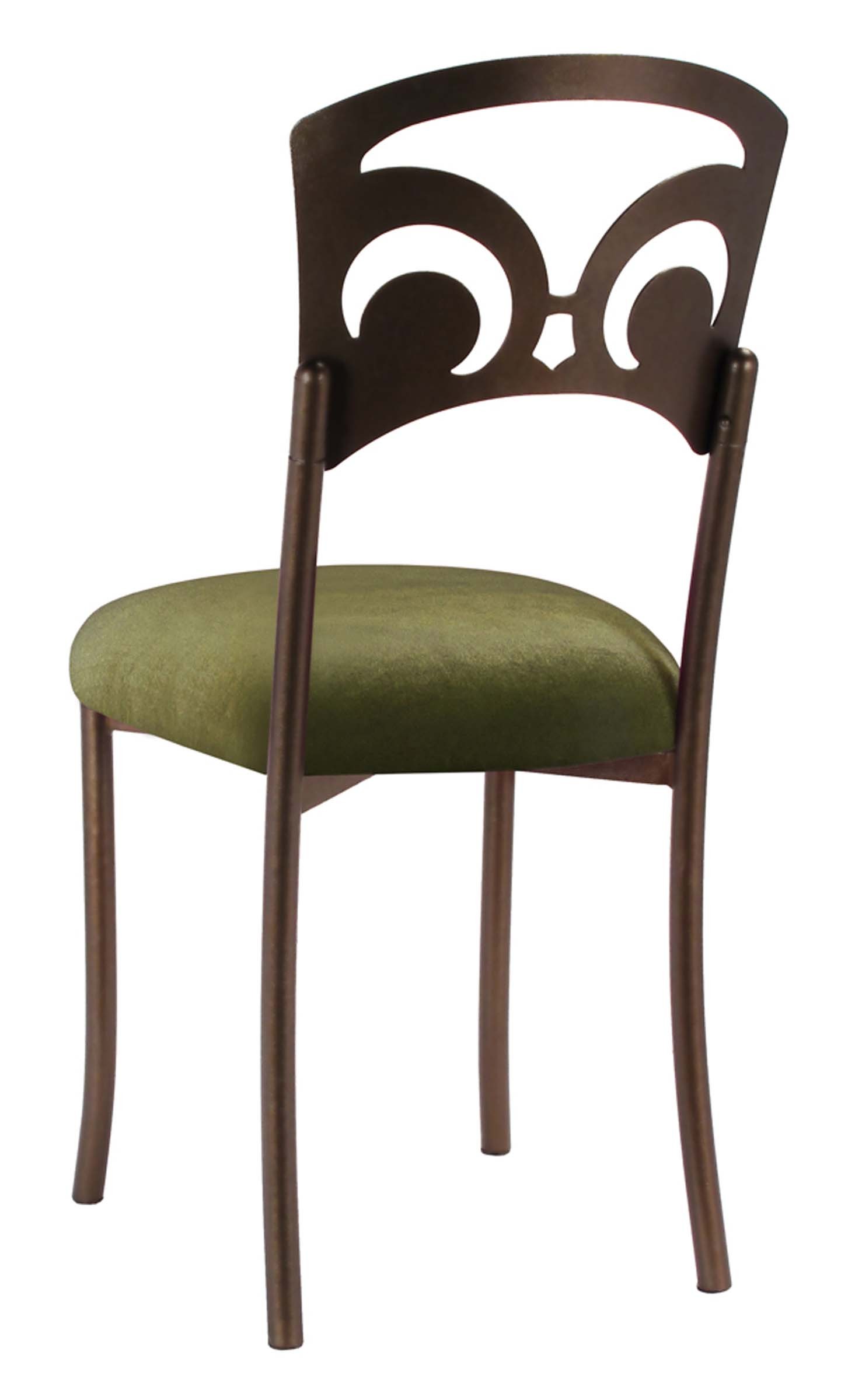 Bronze Fleur de Lis with Olive Velvet Cushion – Chameleon Chair Collection | Rental