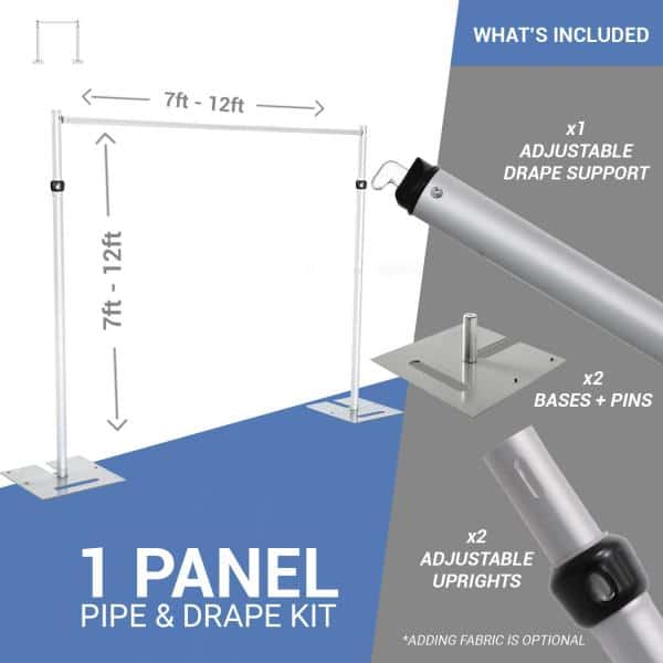 1-Panel Pipe and Drape Kit / Backdrop – 7-12 Feet Tall (Adjustable) | Rental