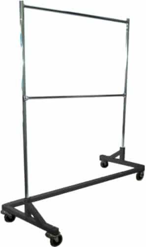 Only Hangers Deluxe Commercial Grade Rolling Z Garment Rack with Nesting Base, 400lb Capacity, Gloss Black GR600-EH 63″ Length with Add-On Extra Double Rail, Adjustable Height Chro | Rental