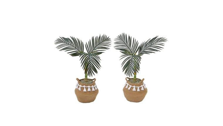 3′ Artificial Golden Cane Palm Tree with Handmade Jute & Cotton Basket with Tassels DIY KIT – Set of 2 | Rental