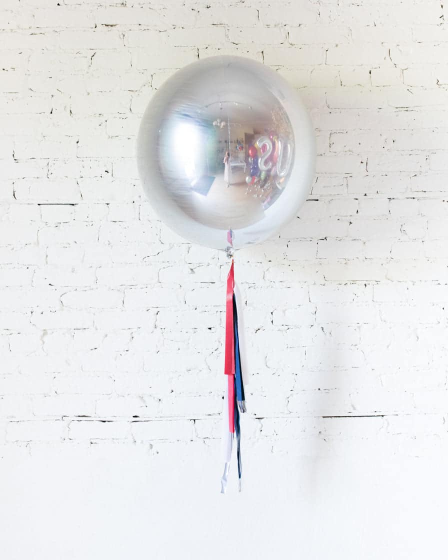21in Silver Foil Orb Balloon and Red, White & Blue Half-Tassel | Purchase