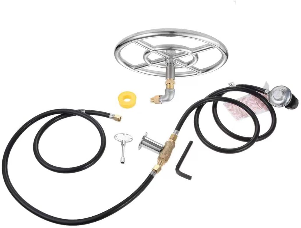 LP Propane Gas Fire Pit Stainless Steel Propane Fire Ring Burner Valve Installation Kit, Replacement for Fire Pit with 1/2″ Key Control Valve for Propane Gas Fire Pit 90000 BTU | Rental