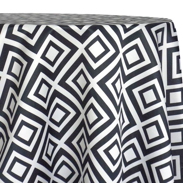 Paragon Print (Lamour) Table Linen in Black and White | Rental Paragon Print (Lamour) Table Linen in Black and White | Rental