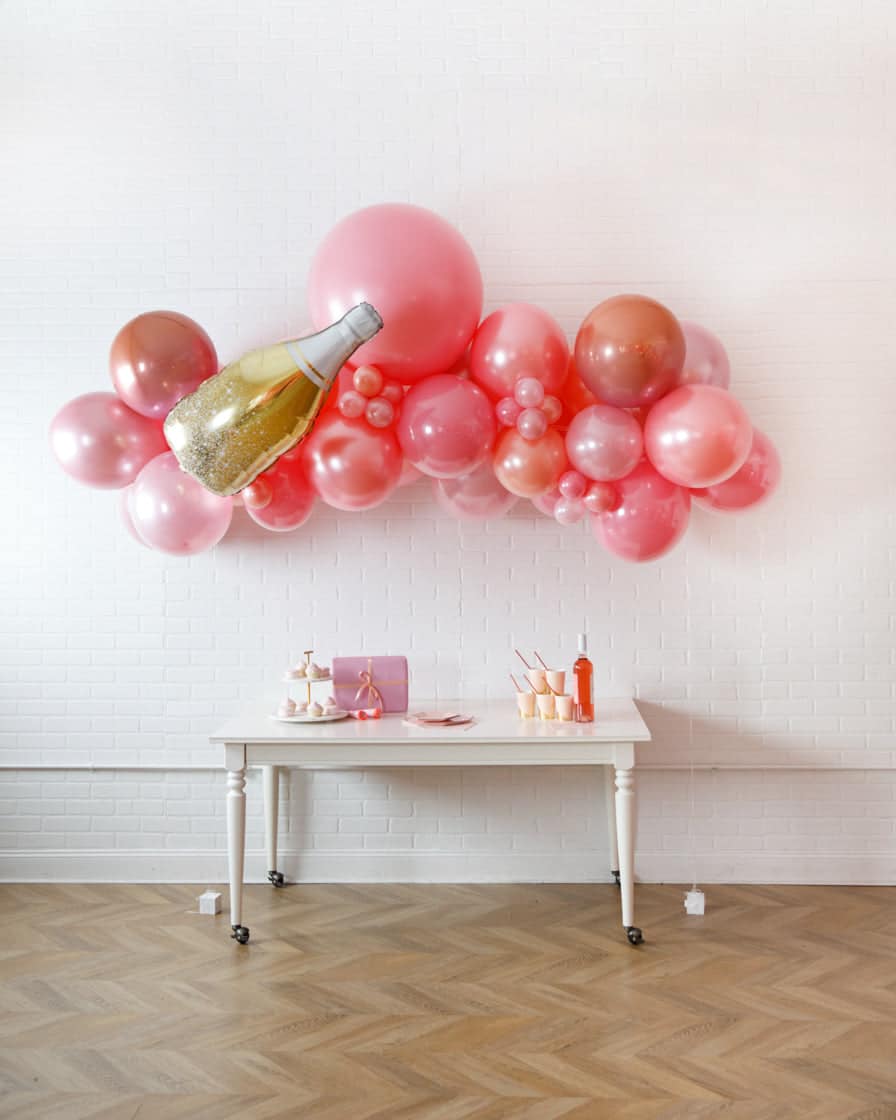 Rosé Bubbles – Floating Balloon Arch with Foils – 5ft | Rental