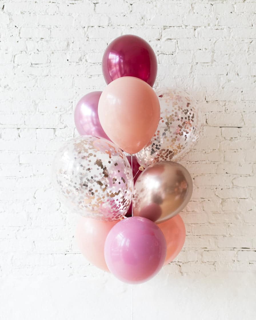 Berry Blush – Confetti and 11in Balloons – bouquet of 10 | Purchase Berry Blush – Confetti and 11in Balloons – bouquet of 10 | Purchase