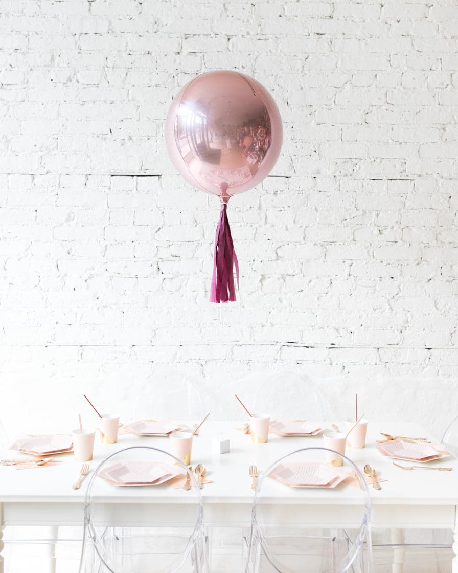 16in Rose Gold Orb Foil Balloon with Burgundy Skirt Centerpiece | Purchase 16in Rose Gold Orb Foil Balloon with Burgundy Skirt Centerpiece | Purchase