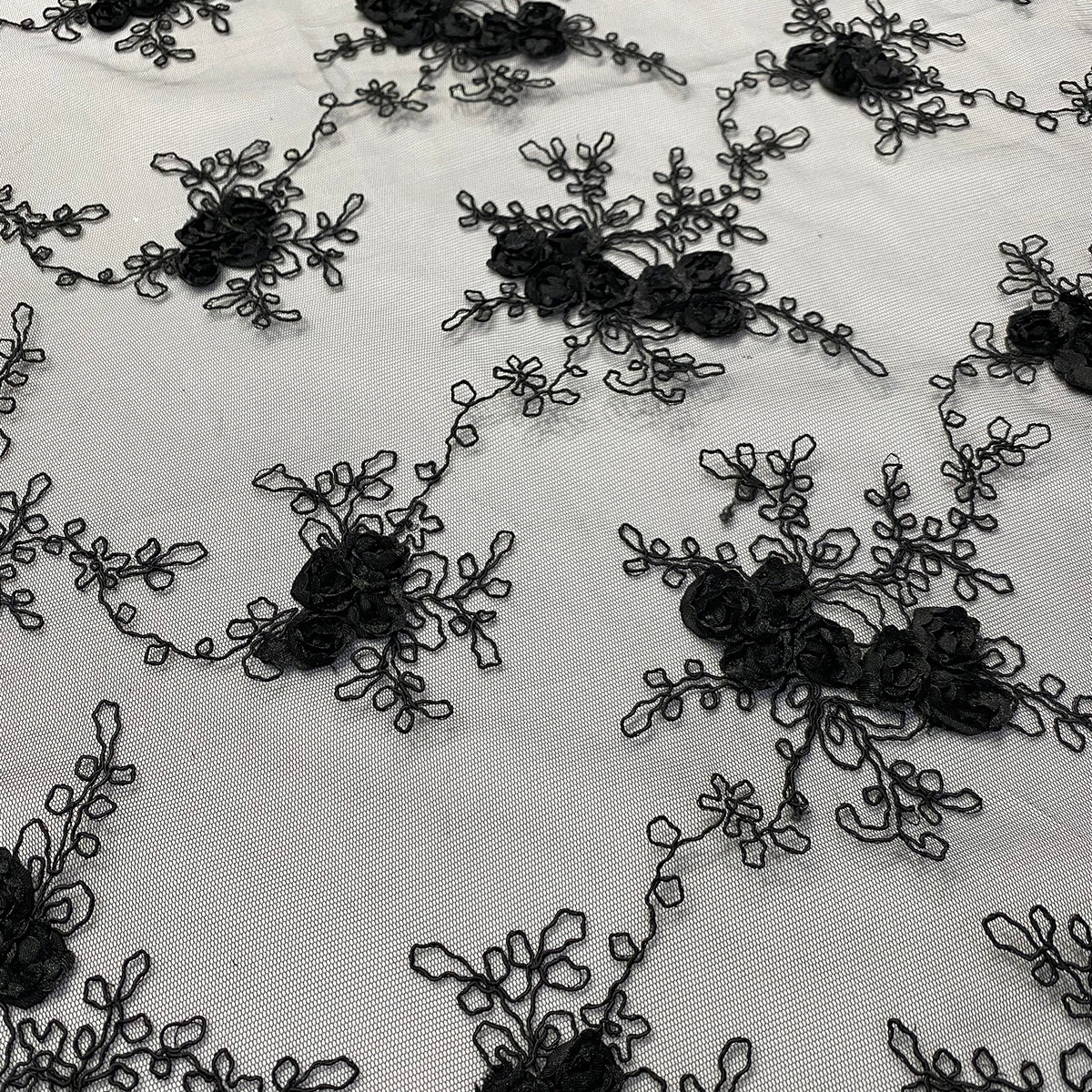 Baby Rose Embroidery Wholesale Fabric in Black Baby Rose Embroidery Wholesale Fabric in Black