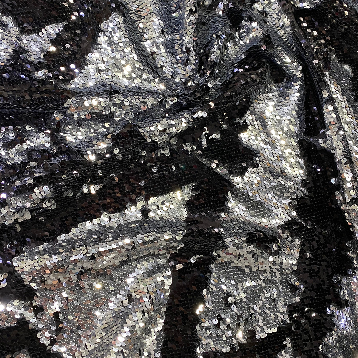 Two-Tone Sequins Wholesale Fabric in Black and Silver | Rental Two-Tone Sequins Wholesale Fabric in Black and Silver | Rental