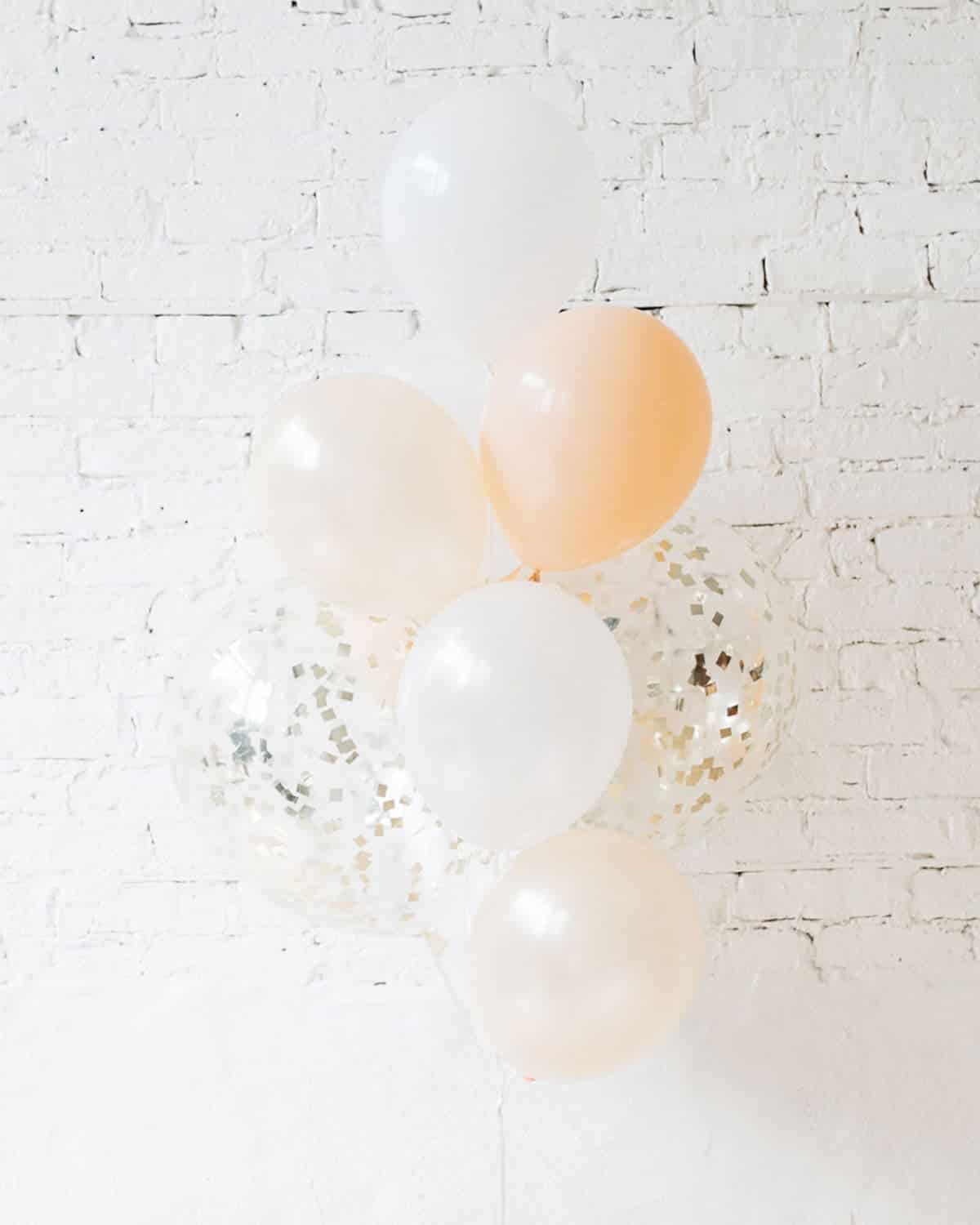 White and Blush Palette Confetti and 11in Balloons – bouquet of 10 | Rental