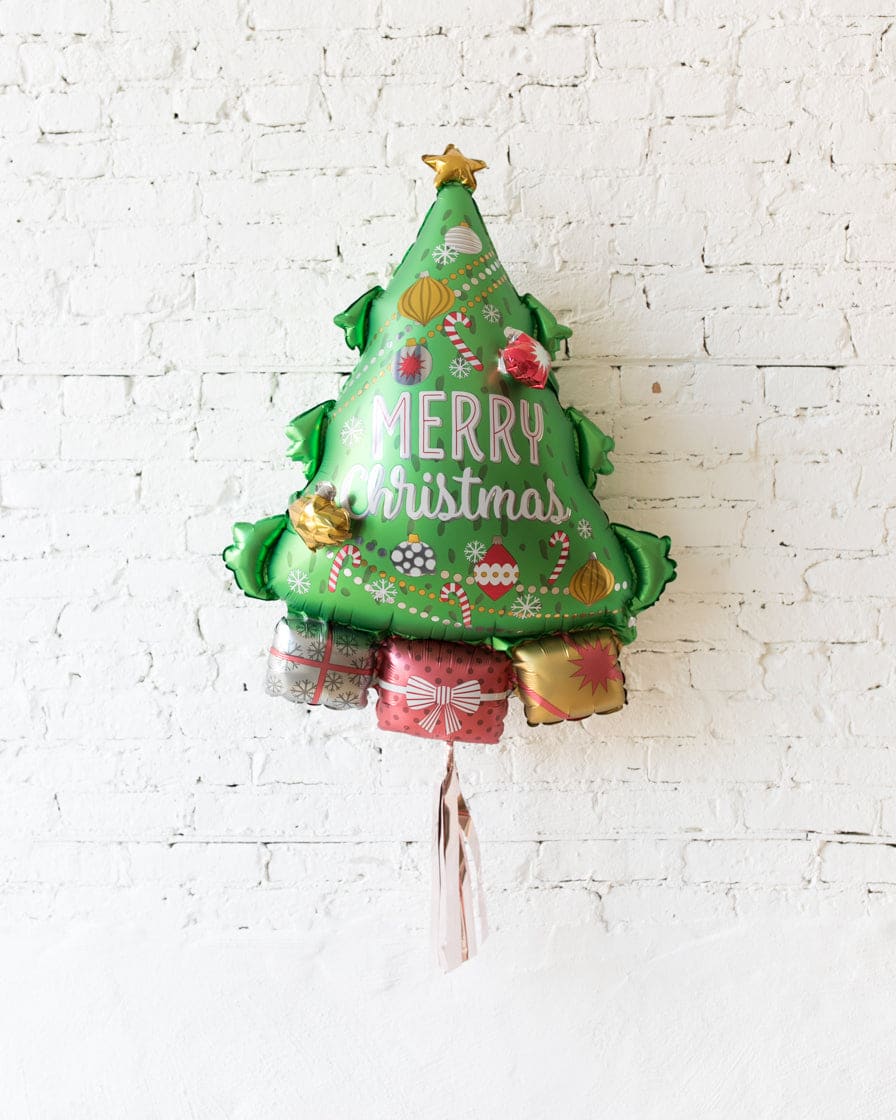 34in Christmas Tree Foil Balloon with Rose Gold Skirt | Purchase