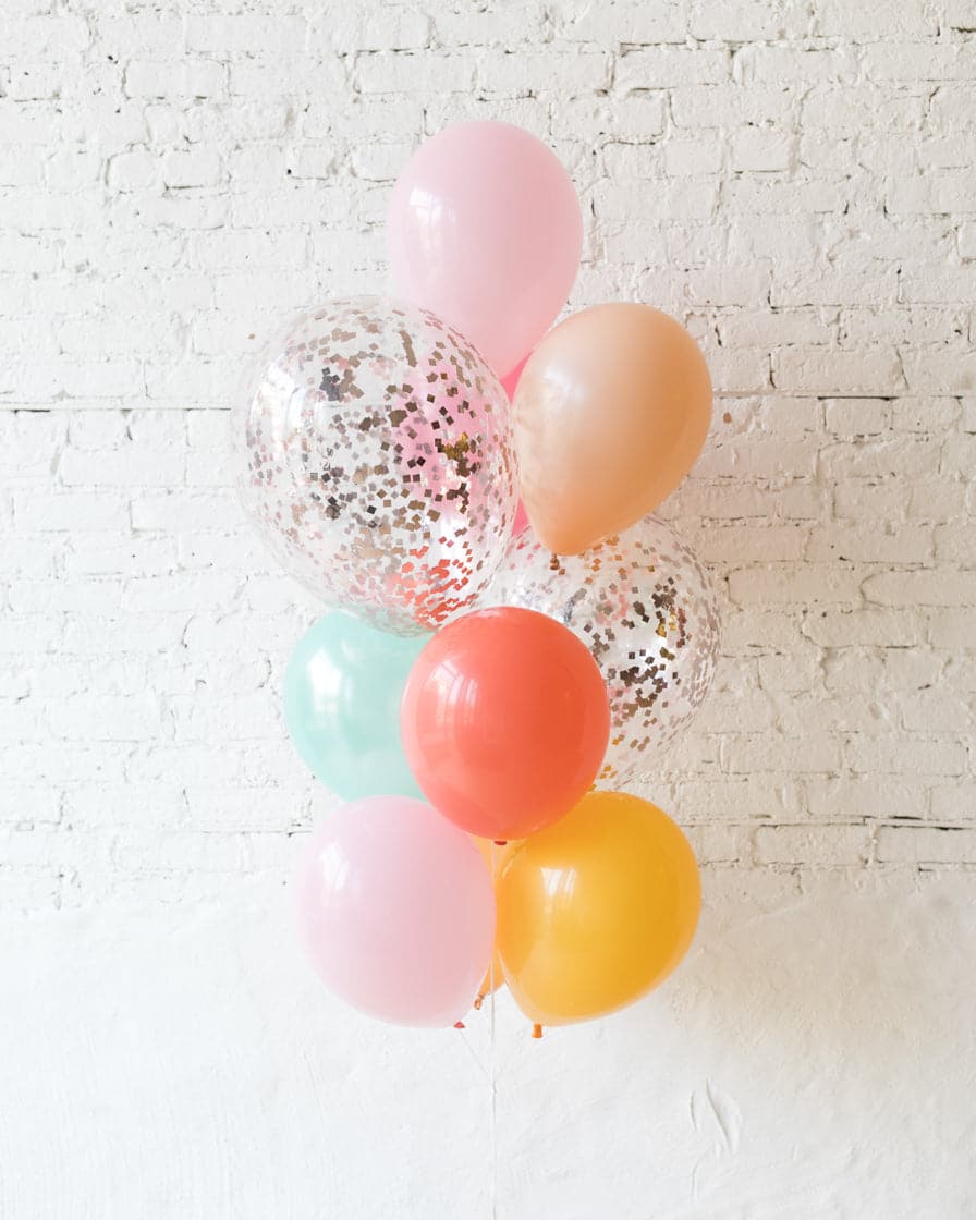 Colorful Bloom – Confetti and 11in Balloons – bouquet of 10 | Rental