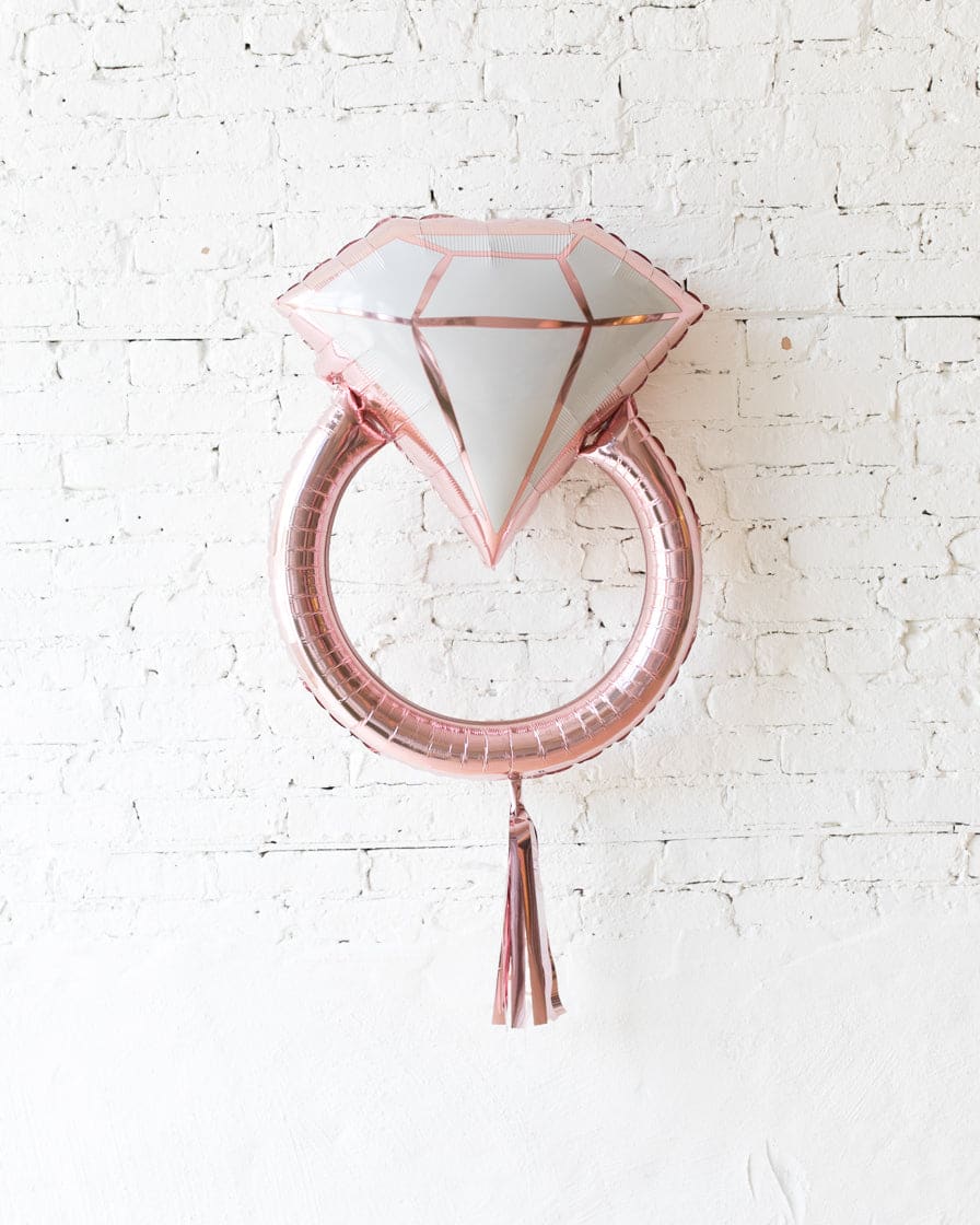 Rose Gold Diamond Ring Foil Balloon with Rose Gold Skirt | Rental