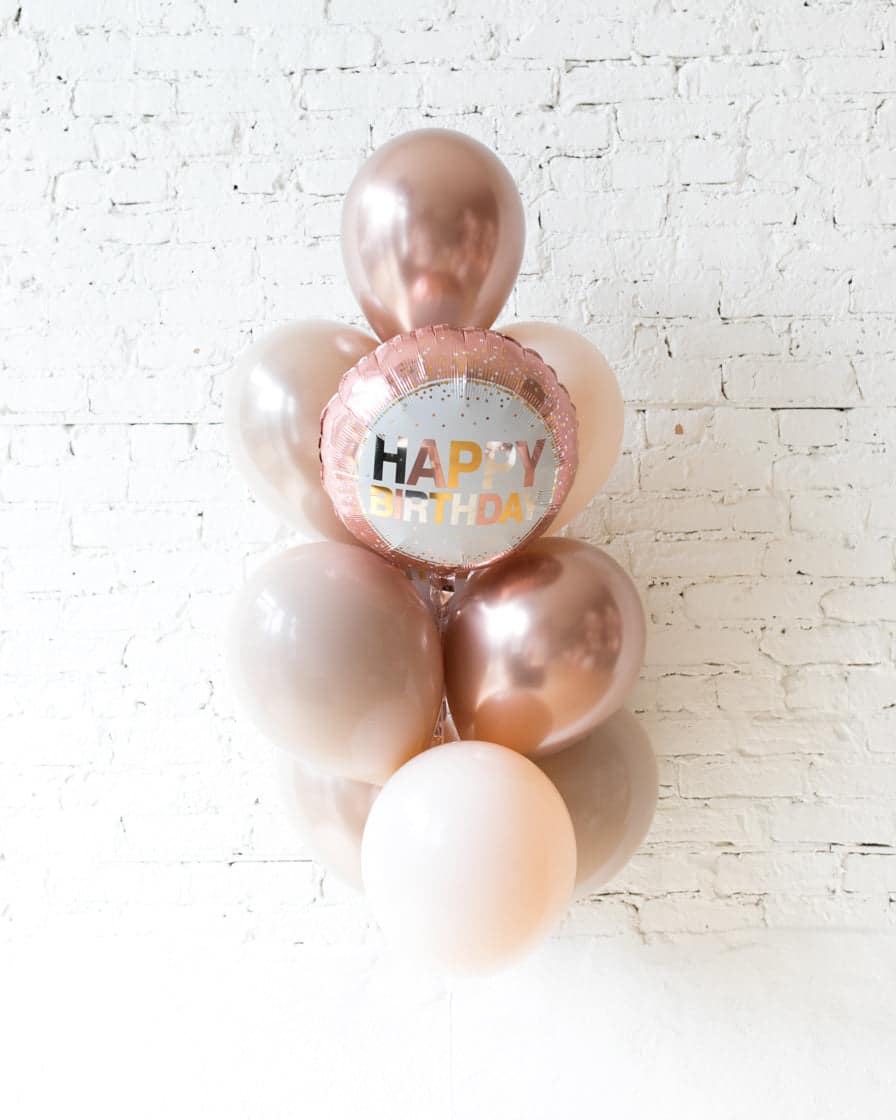 Glam Tan – Happy Birthday Foil and 11in Balloons – bouquet of 10 | Rental