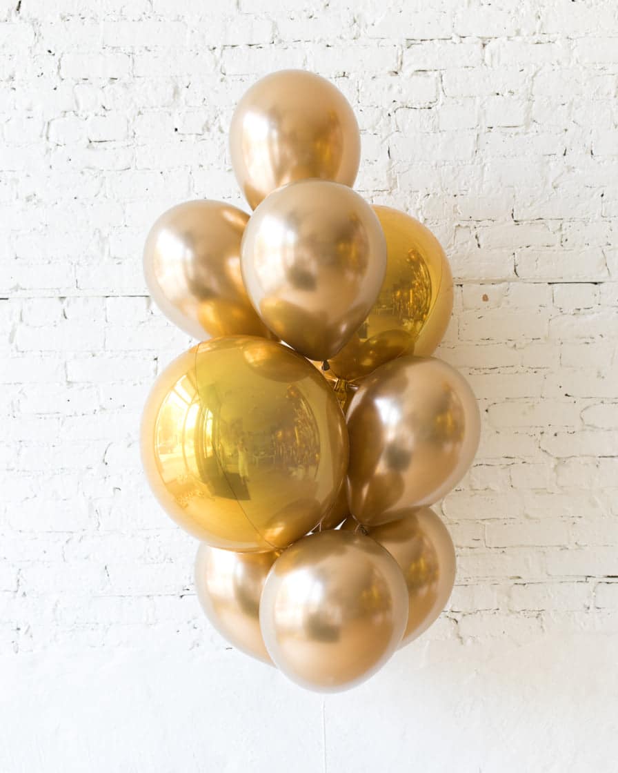 Golden – Orbs and 11in Balloons – bouquet of 10 | Rental