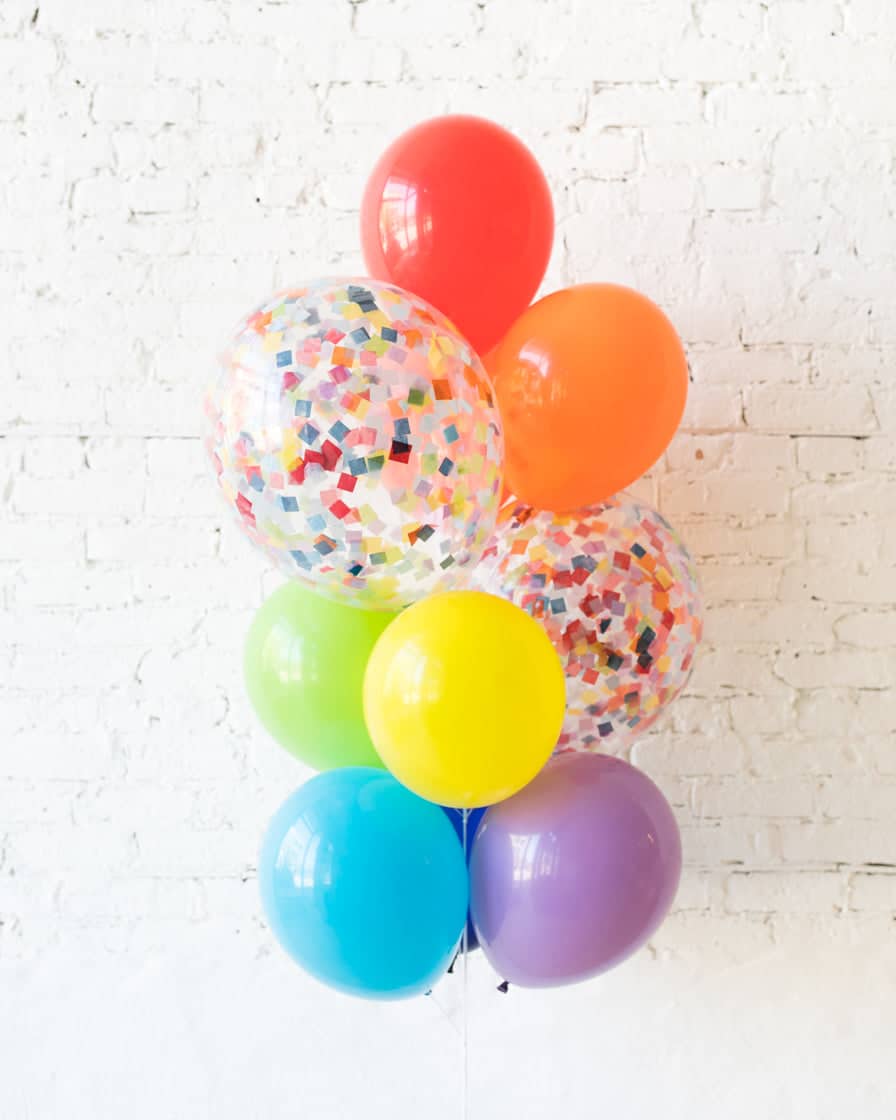 GIFT- Rainbow Palette Confetti and 11in Balloons – bouquet of 10 | Rental