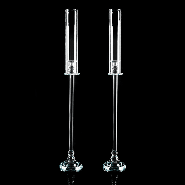 Decostar™ Pair of Crystal Single Arm Clear Candelabra – 38½” | Rental Decostar™ Pair of Crystal Single Arm Clear Candelabra – 38½” | Rental