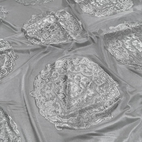 Medallion Jacquard Sheer Wholesale Fabric in Silver Medallion Jacquard Sheer Wholesale Fabric in Silver