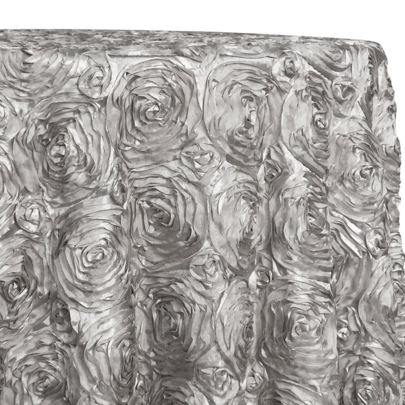 Rose Satin (3D) Table Linen in Silver | Rental