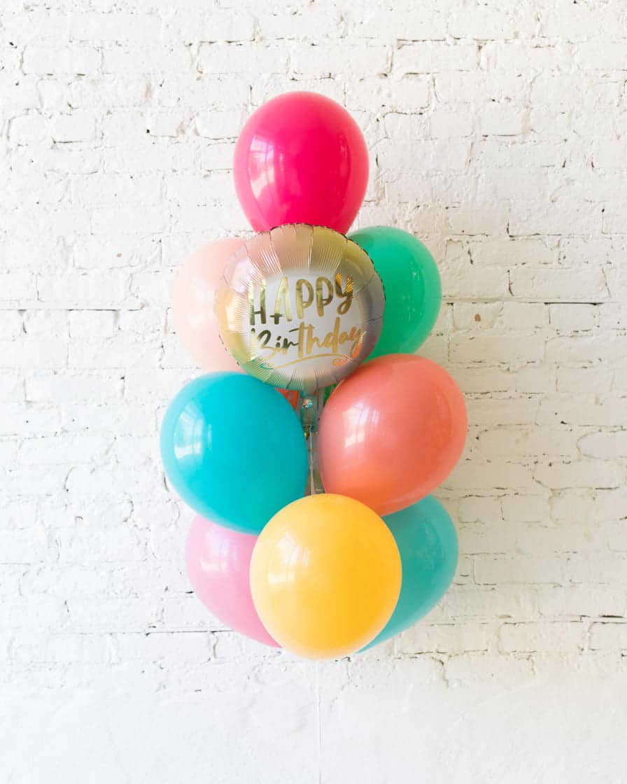 Tropical Time – Happy Birthday Foil and 11in Balloons – bouquet of 10 | Rental