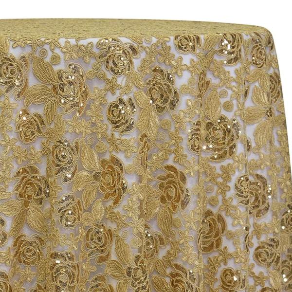 Gold – Sweetheart Lace Overlay by Eastern Mills- Many Size Options | Rental