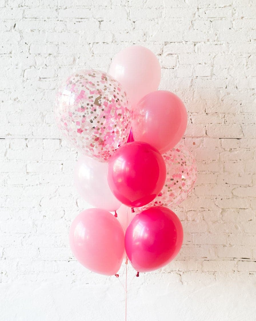 GIFT-Shades of Pink Palette Confetti and 11in Balloons – bouquet of 10 | Rental GIFT-Shades of Pink Palette Confetti and 11in Balloons – bouquet of 10 | Rental