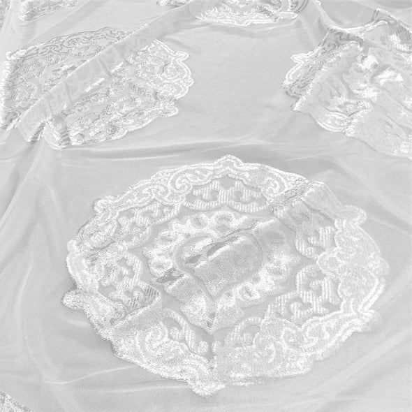 Medallion Jacquard Sheer Wholesale Fabric in White Medallion Jacquard Sheer Wholesale Fabric in White