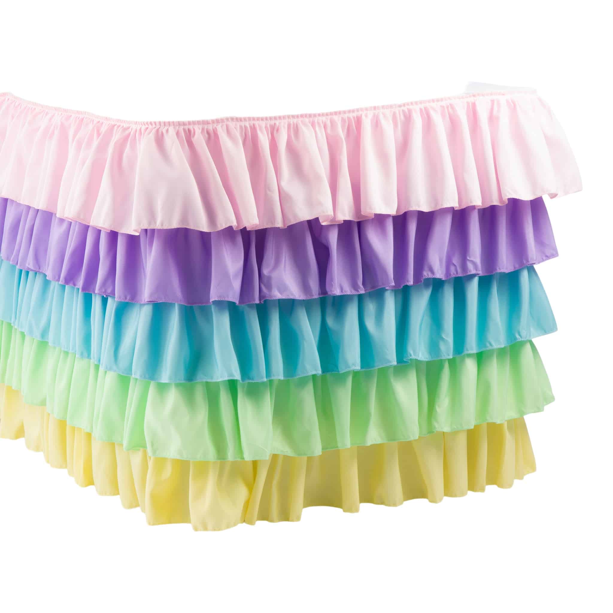 Ruffled 5 Tier Pastel Rainbow Table Skirt 17ft Polyester | Rental