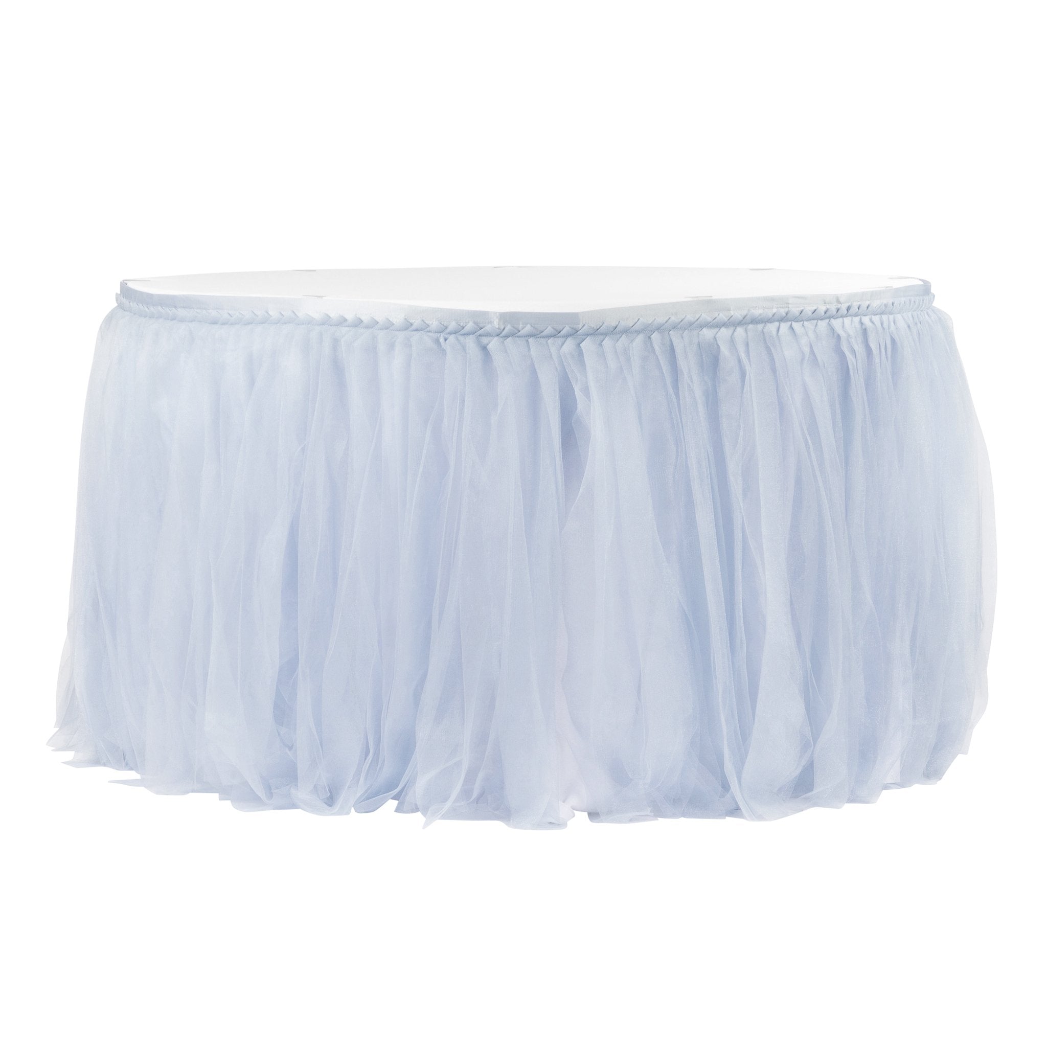 Tulle Tutu 14ft Table Skirt – Dusty Blue | Rental