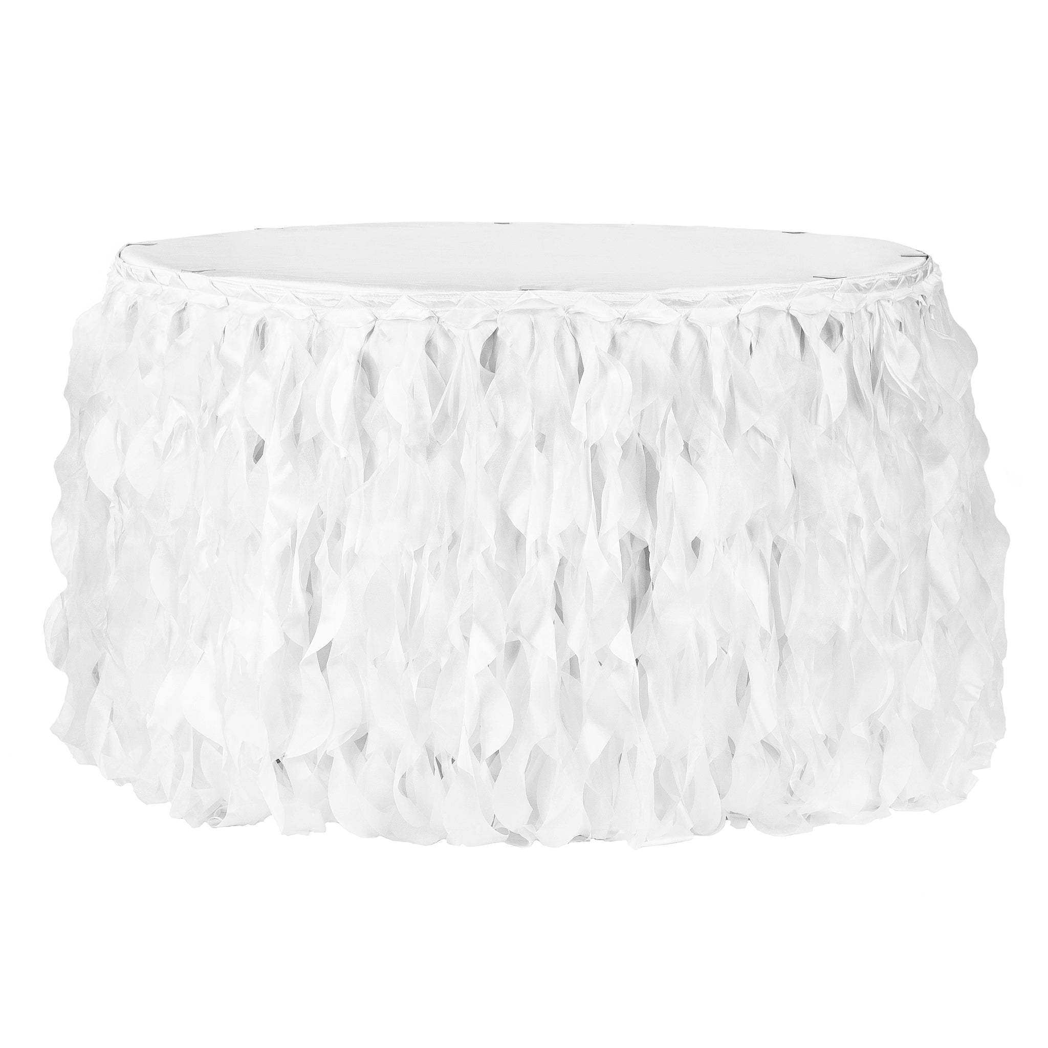 Curly Willow 17ft Table Skirt – White | Rental
