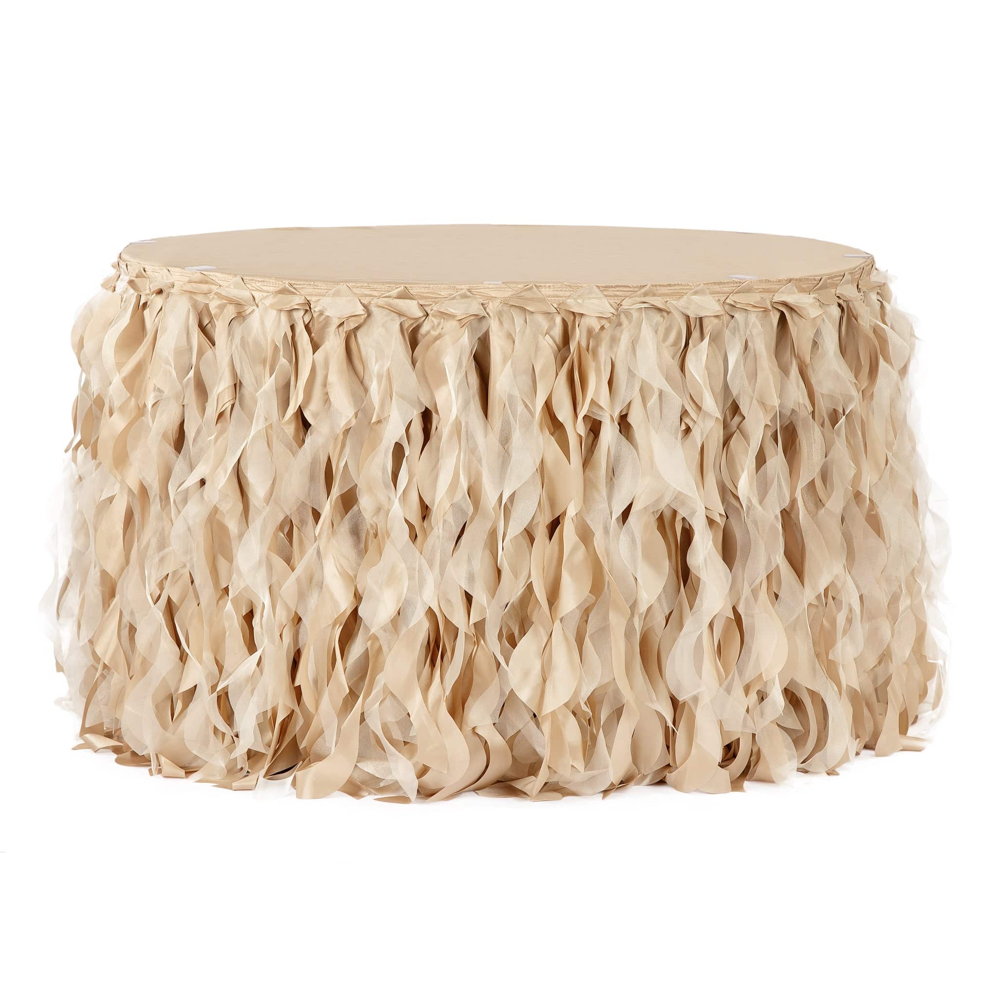 Curly Willow 14ft Table Skirt – Champagne | Rental