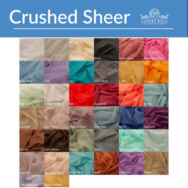*FR* Crushed Sheer Voile Fabric by Eastern Mills by the Yard – 10ft Wide – Choice of Colors | Rental