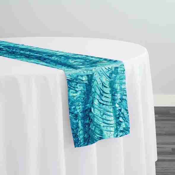 Austrian Wave Satin Table Runner in Peacock | Rental Austrian Wave Satin Table Runner in Peacock | Rental