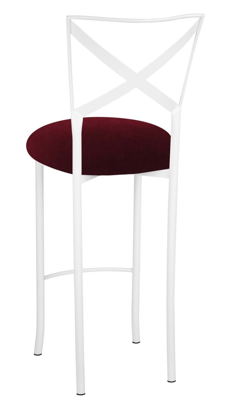 Simply X White Barstool with Cranberry Velvet Cushion – Chameleon Chair Collection | Rental