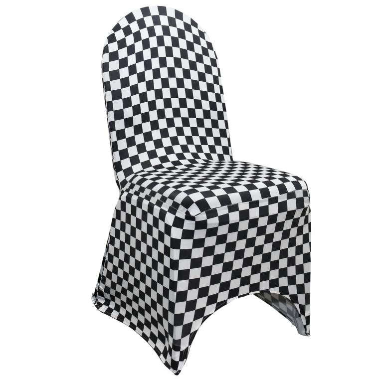 Stretch Spandex Banquet Chair Cover Black and White Checkered | Rental Stretch Spandex Banquet Chair Cover Black and White Checkered | Rental
