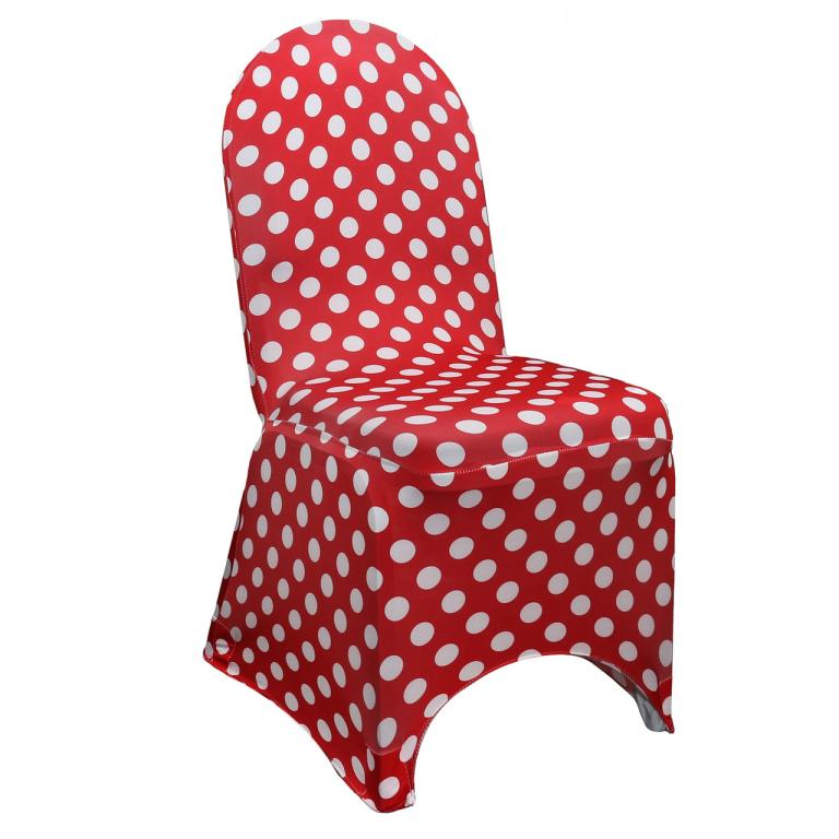 Stretch Spandex Banquet Chair Cover Red and White Polka Dot | Rental Stretch Spandex Banquet Chair Cover Red and White Polka Dot | Rental
