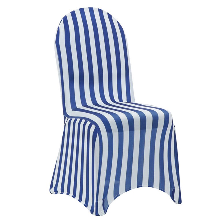 Stretch Spandex Banquet Chair Cover Striped White and Royal Blue | Rental Stretch Spandex Banquet Chair Cover Striped White and Royal Blue | Rental