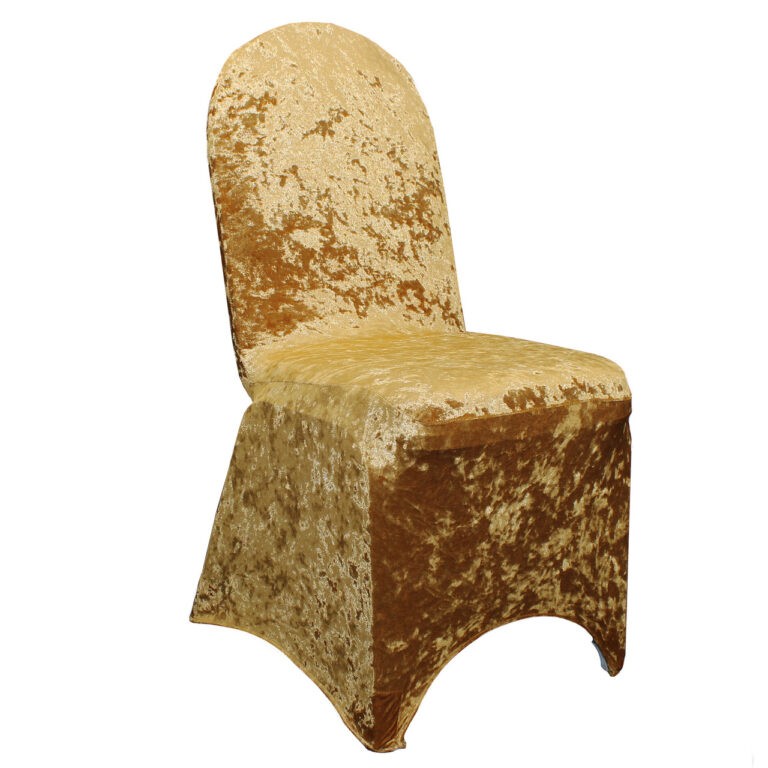 Velvet Spandex Banquet Chair Cover Gold | Rental